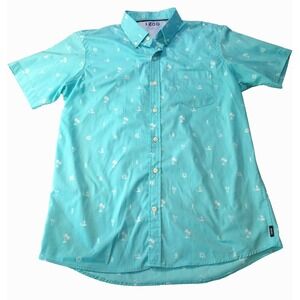 Men's Izod Short‎ Sleeve Button Down Shirt, Large, Island Print
